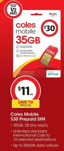 Coles Coles Mobile Prepaid SIM offer