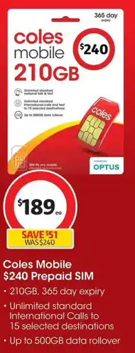Coles Coles Mobile Prepaid SIM offer