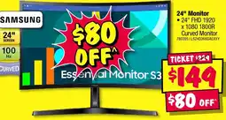 JB Hi-Fi 24" Monitor 24" FHD 1920 x 1080 1800R Curved Monitor offer