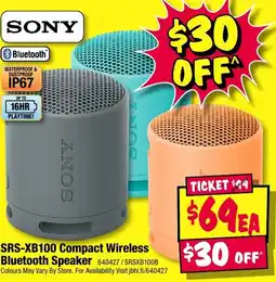 JB Hi-Fi SRS-XB100 Compact Wireless Bluetooth Speaker offer