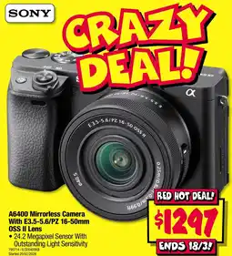 JB Hi-Fi A6400 Mirrorless Camera With E3.5-5.6/PZ 16-50mm OSS II Lens offer