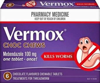 Vermox Choc Chews 6 Chewable Tablets