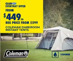 BCF Coleman darkroom instant tents offer