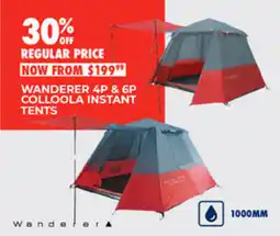 BCF Wanderer 4p & 6p colloola instant tents offer