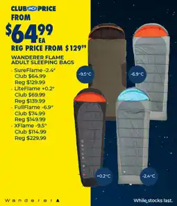 BCF Wanderer flame adult sleeping bags offer