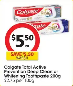 Coles Colgate Total Active Prevention Deep Clean or Whitening Toothpaste offer