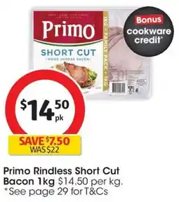 Coles Primo Rindless Short Cut Bacon offer