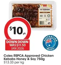 Coles Coles RSPCA Approved Chicken Kebabs Honey & Soy offer