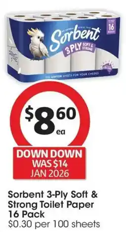 Coles Sorbent 3-Ply Soft & Strong Toilet Paper offer