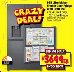 JB Hi-Fi 638 Litre Maker French Door Fridge With Craft Ice offer