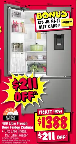 JB Hi-Fi French Door Fridge (Satina) offer