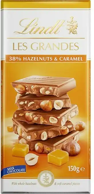 BIG W Lindt Les Grandes Milk Chocolate Hazelnuts & Caramel 150g offer