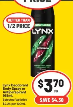 IGA Lynx Deodorant Body Spray or Antiperspirant offer