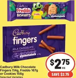 IGA Cadbury milk chocolate fingers, freddo or cookies offer