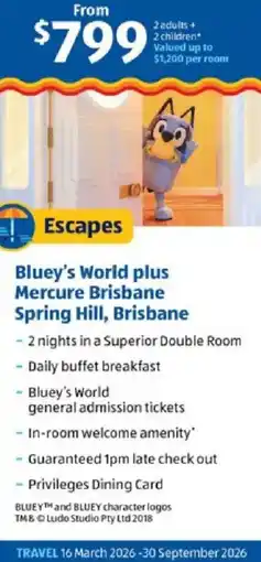 ALDI Bluey's world plus mercure brisbane spring hill, brisbane offer