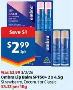 ALDI Ombra lip balm offer