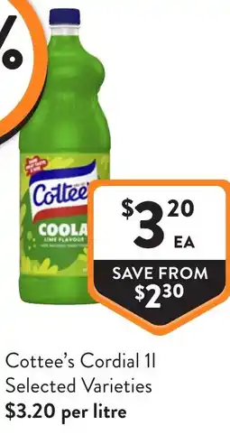 Foodworks Cottee's cordial offer