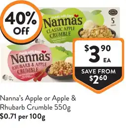 Foodworks Nanna's apple or apple & rhubarb crumble offer