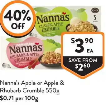 Foodworks Nanna's apple or apple & rhubarb crumble offer