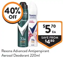 Foodworks Rexona advanced antiperspirant aerosol deodorant offer
