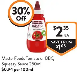 Foodworks Masterfoods tomato or bbq squeezy sauce offer