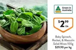 Foodworks Baby spinach, rocket, & mesculin salad mixes offer