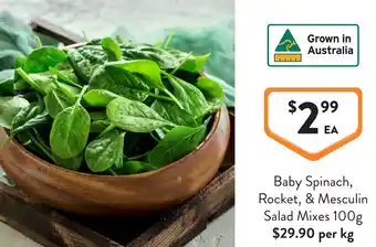 Foodworks Baby spinach, rocket, & mesculin salad mixes offer