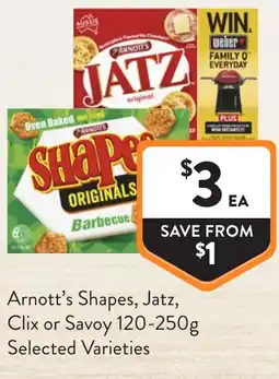 Foodworks Arnott's shapes, jatz, clix or savoy offer