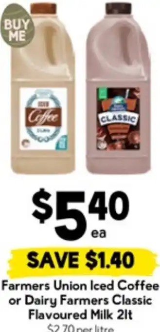 Drakes Farmers union iced coffee or dairy farmers classic flavoured milk offer