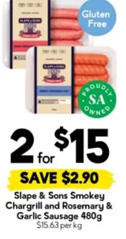 Drakes Slape & Sons Smokey Chargrill and Rosemary & Garlic Sausage offer