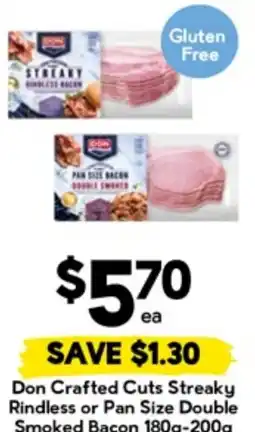 Drakes Don crafted cuts streaky rindless or pan size double smoked bacon offer