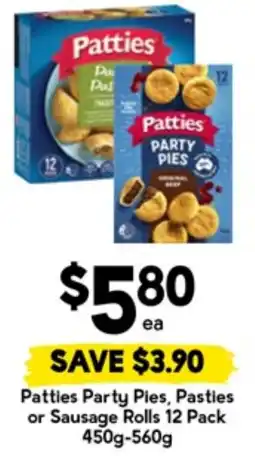 Drakes Patties Party Pies, Pasties or Sausage Rolls offer