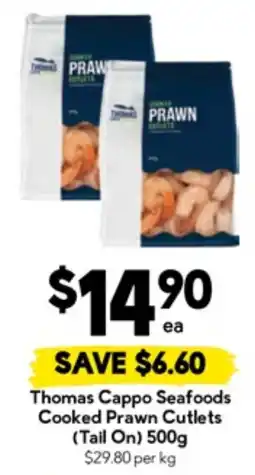 Drakes Thomas Cappo Seafoods Cooked Prawn Cutlets (Tail On) offer