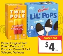 Supa Valu Peters Original Twin Pole or LiL' Pops Ice Cream Selected Varieties offer