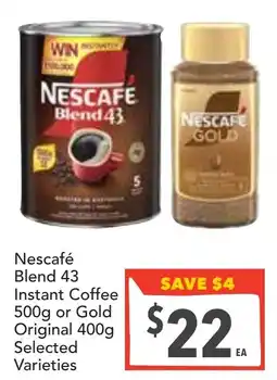 Supa Valu Nescafé Blend 43 Instant Coffee or Gold Original Selected Varieties offer
