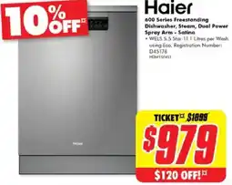 The Good Guys 600 Series Freestanding Dishwasher Steam Dual Power Spray Arm Satina offer