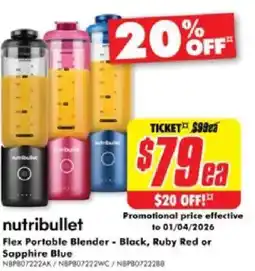 The Good Guys Flex Portable Blender Black Ruby Red or Sapphire Blue offer