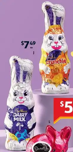 ALDI Cadbury Dairy Milk Hollow Bunny or Crunchie Bunny offer