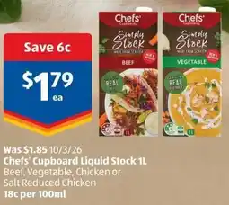 ALDI Chefs Cupboard Liquid Stock offer