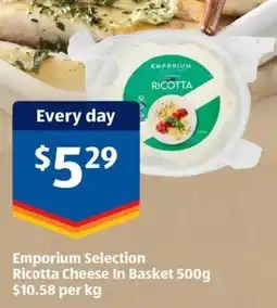 ALDI Emporium Selection Ricotta Cheese In Basket offer