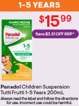 Discount Drug Stores Panadol children suspension tutti frutti 1-5 years offer