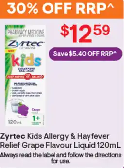 Discount Drug Stores Zyrtec kids allergy & hayfever relief grape flavour liquid offer