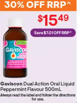 Discount Drug Stores Gaviscon dual action oral liquid peppermint flavour offer