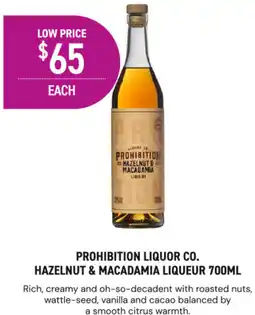 Dan Murphy's Prohibition liquor co. hazelnut & macadamia liqueur offer