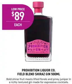 Dan Murphy's Prohibition liquor co. field blend shiraz gin offer
