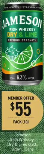Dan Murphy's Jameson trish whiskey dry & lime 6.3% cans offer