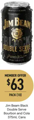 Dan Murphy's Jim beam black double serve bourbon and cola cans offer