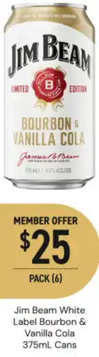 Dan Murphy's Jim beam white label bourbon & vanilla cola cans offer