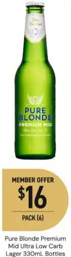 Dan Murphy's Pure blonde premium mid ultra low carb lager bottles offer