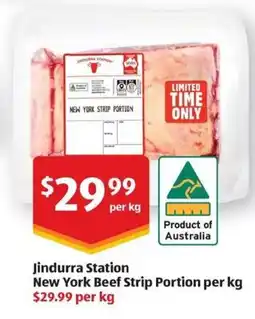 ALDI Jindurra station new york beef strip portion per kg offer